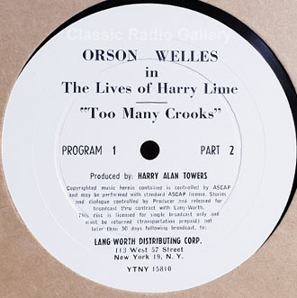 Harry Lime, Orson Welles radio show transcription